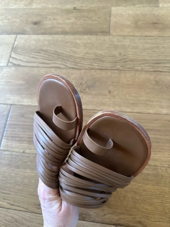 Vince Women's Penrose Toe Ring Slide Sandals Shoes Brown Leather Sz 8 - Picture 6 of 9